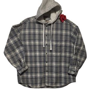 Heavy Duty IMPACT Hooded Shacket blue & gray plaid XL 100% Cotton EUC